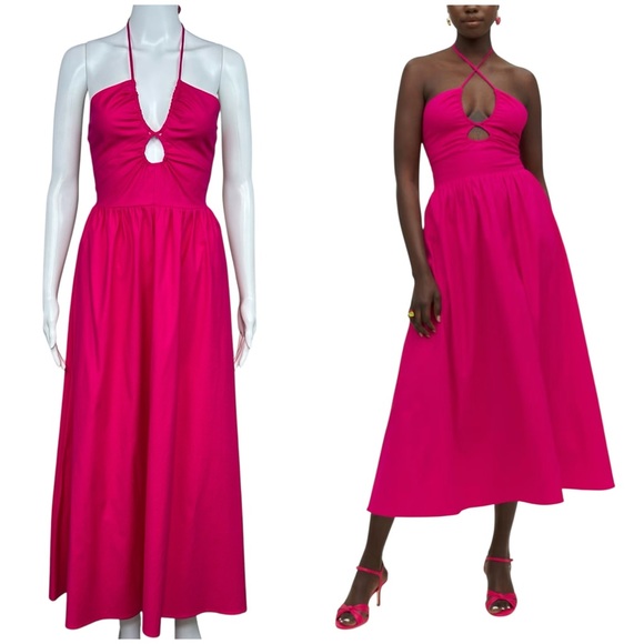 Reformation Stassie Midi Halter Dress Smocked Keyhole Ruching Cottagecore Size 6